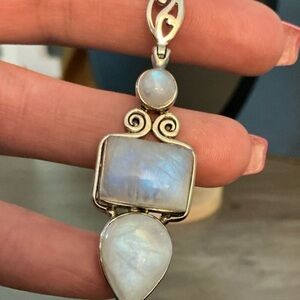 Designer ARYA Moonstone Enhancer Pendant Necklace Sterling Silver 925